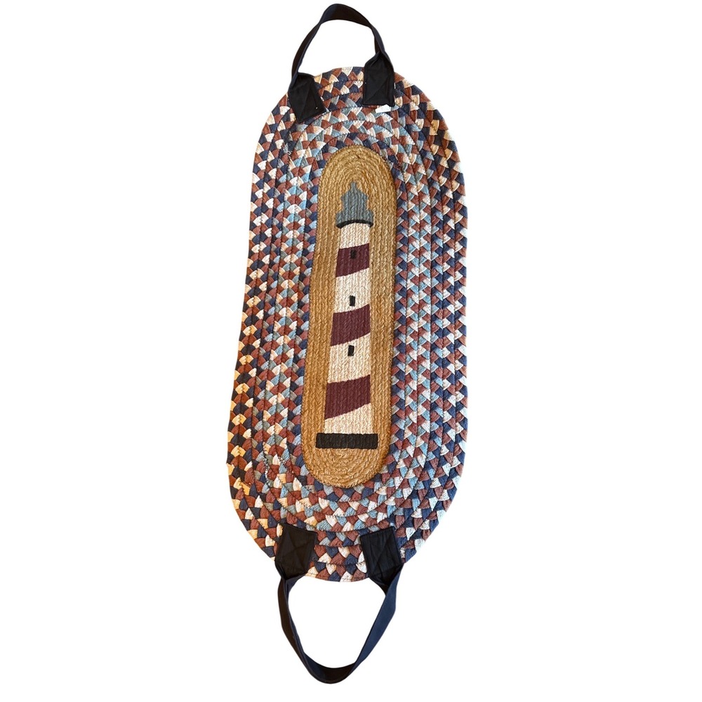 Log Carrier Rug Jute Blend Lighthouse Mainecore Cabincore Coastal 16 x 35"